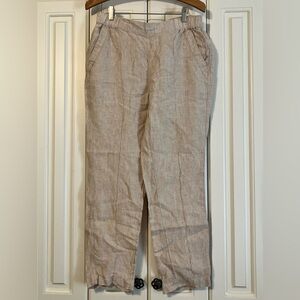 Nicole Miller New York 100% Linen Cream Pull On Ankle Pants Size Medium